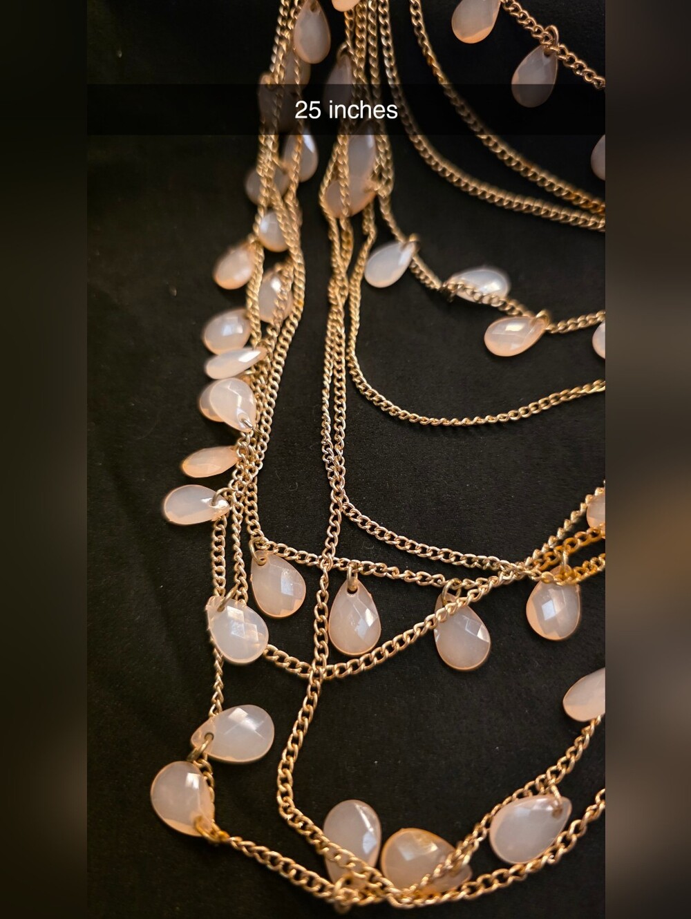 Women's Gold Multi-Strand Necklace with Opal White Teardrop Stones